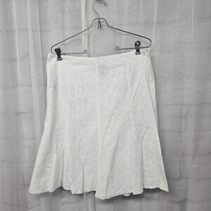 Chaps White Embroidered Floral Eyelet A-Line Skirt Boho Cottagecore 8